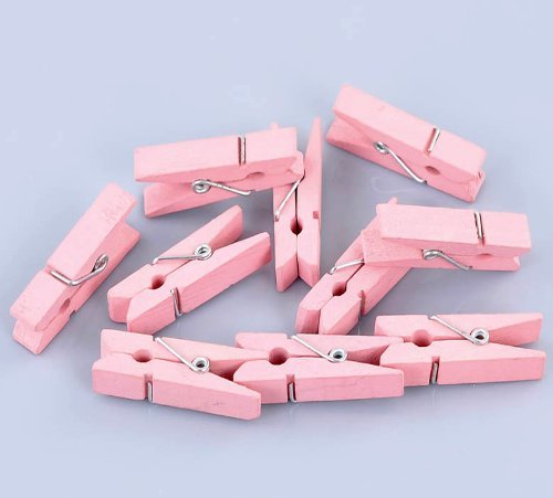 20 x Mini Craft Pegs Clothes Pegs Wood Wooden Clothespin Clips Art - 3.5cm x 0.7cm PINK - Clothes Paper Notes Wooden Pegs - Craft Wooden Mini Pegs