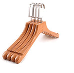 Wooden Coat Hanger, Space Saving Clothes Hangers with Nonslip Trouser Bar and Smooth Finish- 10 Pack