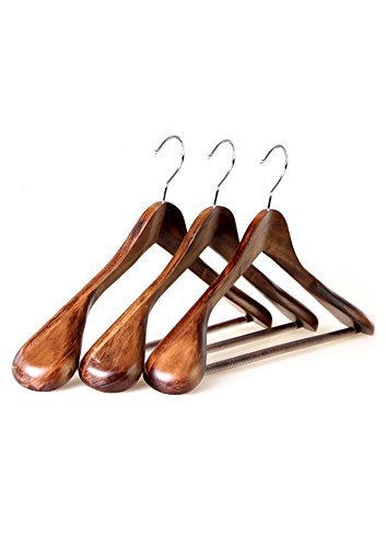 AnnieZheng Clothes Hangers Wooden Suit Hangers with Extra-Wide Shoulder Wood Coat Hangers Pant Hangers, 3PCS/Pack