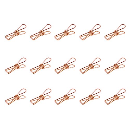Zoohot Pack of 15 Rose Gold Metal Binder Clips - Multi-Purpose Clothesline Utility Clips