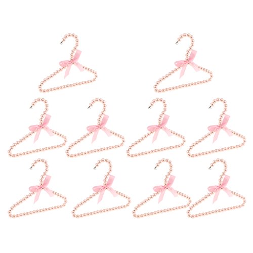 Fityle Pack of 10, Plastic Pearl Pink Beaded Clothes Hanger Trousers Skirt 20cm Household Organization