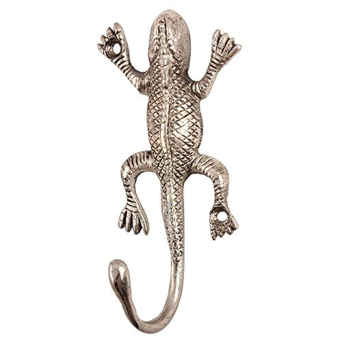 Indianshelf Handmade 1 Artistic Vintage Silver Aluminum Lizard Coat Hooks Holders/Heavy Duty Hooks