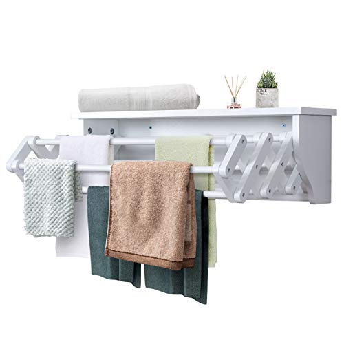 Tangkula Wall Mount Drying Rack Bathroom Home Expandable Towel Rack Drying Laudry Hanger Clothes Rack (Wood)