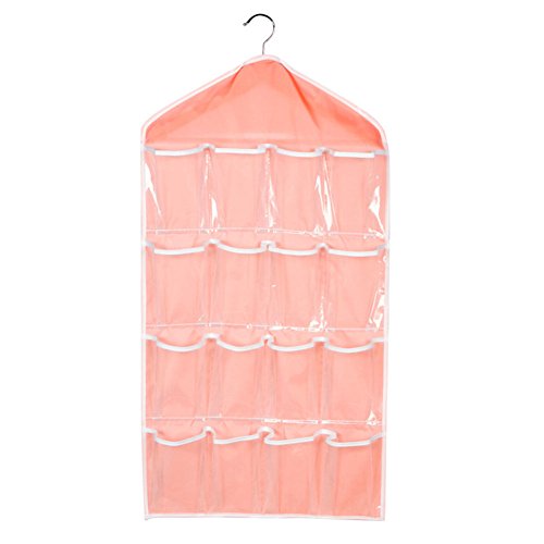 Buyanputra Wall Hanging Storage Bag 16Pockets Clear Hanging Bag Socks Toy Underwear Organizer (Pink)