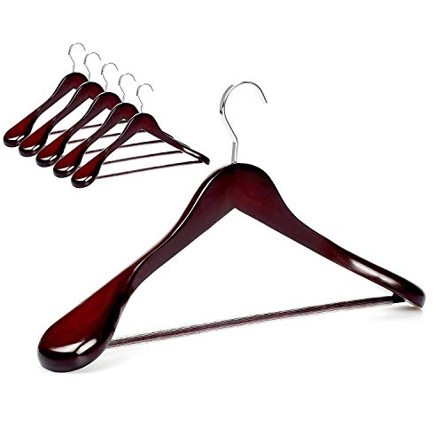 uyoyous 10 Pcs Wooden Suit Hangers Extra Wide Shoulder Premium Retro Finish Wooden Hangers for Heavy Coat, Sweater, Skirt, Suit, Pants