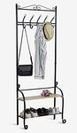 Yaker’s collection Metal Entryway Coat Rack with 10 Hooks 2 Shoes Shelf Garment Rack Storage for Coat Hat Umbrella Rack (Black)