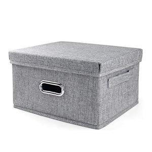 iLoft Gray Fabric Storage Bin, Closet Organizer Box Basket Dustproof Storage Cube with Removable Lid, Decorative Storage Cube for Underwear, Bras, Socks, Ties, Scarves, 13" x 9.4" x 7"