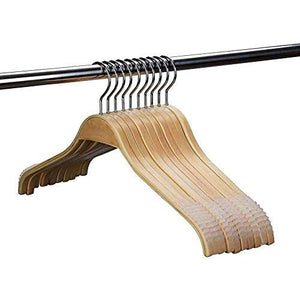 STSUNEU Ms Hanger Store Durable Wooden Hanger Natural Finish with Soft Skid Stripe - 10 Pack