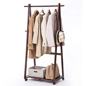 YX Xuan Yuan Wooden Coat Rack,Portable Mobile Solid Wood Coat Rack Clothing Display Stand Living Room Bedroom Hangers Storage Rack 6445156CM Home Storage (Color : Brown)