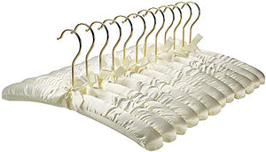 FloridaBrands Anti Slip Satin Padded Hangers Ivory Soft Fabric with Gold Hook - Heavy Duty for Women's Clothes, Coat, Blouse, Sweaters, Dresses, Clothing - Set of 12