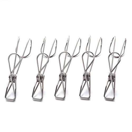 Vosarea 5PCS Stainless Steel Laundry Clothes Pins,Kitchen Tools Hanger Clips, Bag Chip Clips,Hanging Drying Rack Clotheslines Wire Clip Set, Travel Post Card Photo Picture Hangers,Binder Paper Clamps