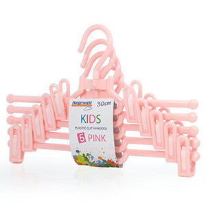 HANGERWORLD 20 Pink 11.8inch Plastic Kids Coat Clothes Garment Pants Skirt Baby Toddler Adjustable Clip Hangers