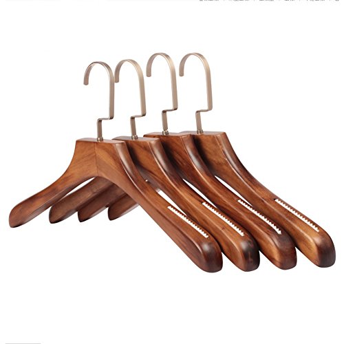 Kalent Walker Wood Hangers 4-Pack, Premium Wide Shoulder Suit Hangers Coat Hanger Wooden Hangers for Skirt Coat, Non-Slip, Walnut Finish