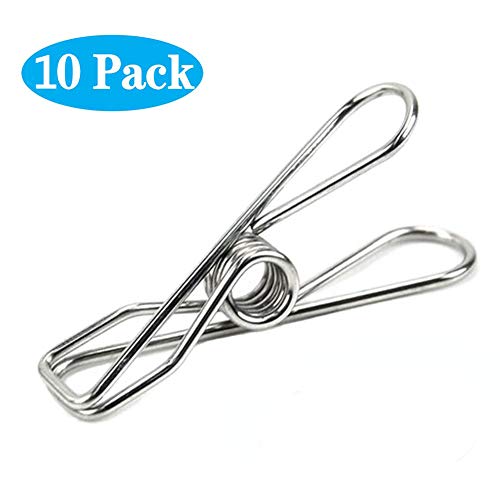 10 Pack 3.5 Inch Jumbo Heavy Duty 304 Stainless Steel Wire Clips for Drying on Clothesline Clothespins Hanging Clip Hooks for Home Laundry Office