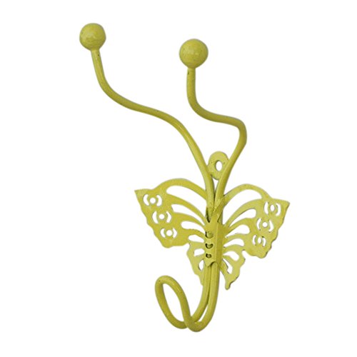 Indianshelf Handmade 2 Artistic Vintage Yellow Ceramic Butterfly Rail Hooks Holders/Key Hooks Decorative for Wall