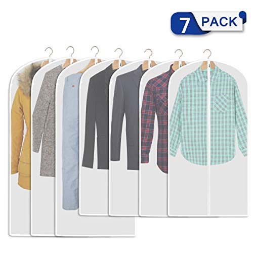 Aufisi Garment Bags Suit Bags,Pack of 7 Premium Quality PEVA Moth Proof Clothes Covers Dustproof Clear Garment Cover Breathable Full Zipper Dust Cover, 4 Pcs 40" x 24" Inch and 3 Pcs 47" x 24" Inch
