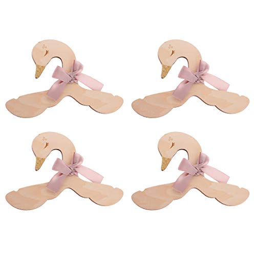 Prettyia 4pcs Sweet Swan Bow Baby Kids Room Nursery Wooden Coat Clothes Hook Hanger