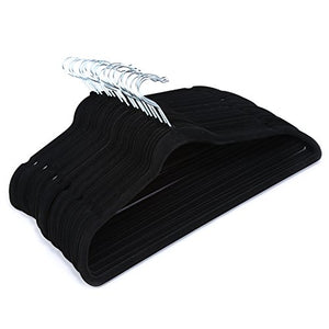 Black Velvet Clothes Hangers Set,Premium Quality Non-slip Padded with Notched Hangers for Dresses,Pants, Blouses, Shirt and Suits, Pack of 50