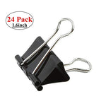 Large Binder Clips 1.6-Inch Paper Clamp Holding Capacity Black and Silver Steel(24-Pack)