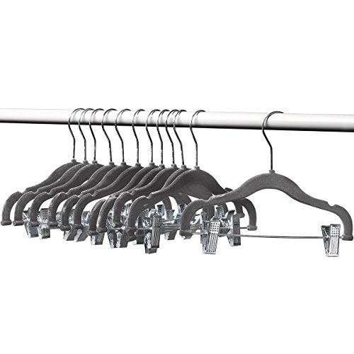 A1-hangers 12 PACK Kids hangers with clips Gray (13" length) baby Clothes Hangers Velvet Hangers use for skirt hangers Clothes Hanger pants hangers Ultra Thin No Slip kids hangers
