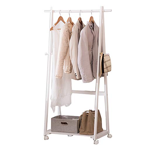 ZJ-Coat rack Wooden Coat Rack,Portable Mobile Solid Wood Coat Rack Clothing Display Stand Living Room Bedroom Hangers Storage Rack 6445156CM && (Color : White)