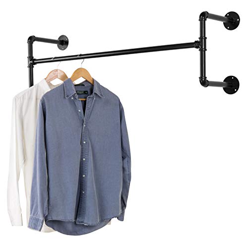 MyGift Industrial Style Black Metal Wall-Mounted Hanging Garment Rack