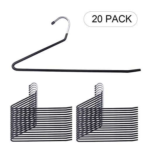 NUOKING Open Ended Hangers,Pants Hangers,Slacks Hanger,Anti-Rust Chrome Metal with Non-Slip Coating,Trousers Hangers,Space Saving Hangers(20 Pack,Black)