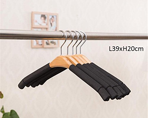 Kexinfan Hanger 20 Pcs/Lot Beige Black Anti-Slip Sponge Padded Wooden Hanger For Clothes Coats Shirts,Black For Lady