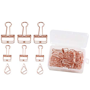 Wire Binder Clips FOGAWA 75 Pcs Cute Paper Binder Clips Rose Gold Stainless Steel Drop Shaped Paper Clips for Office School Home DIY (32mm / 19mm)