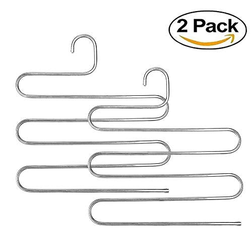 YCAMMIN Pants Hangers S-Type Stainless Steel Trousers Rack/5 Layers Multi-Purpose Closet Hangers Saver Storage Rack for Clothes/Towel/ Scarf/Trousers/ Tie etc(2 Pcs)