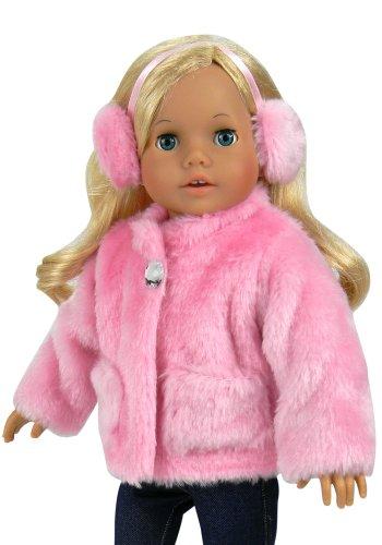 18 Inch Doll Clothes Pink Fur Coat &amp; Earmuff/Headband fits 18 Inch American Girl Dolls &amp; More, Jeweled Fur Coat in Pink &amp; Headband/Earmuffs
