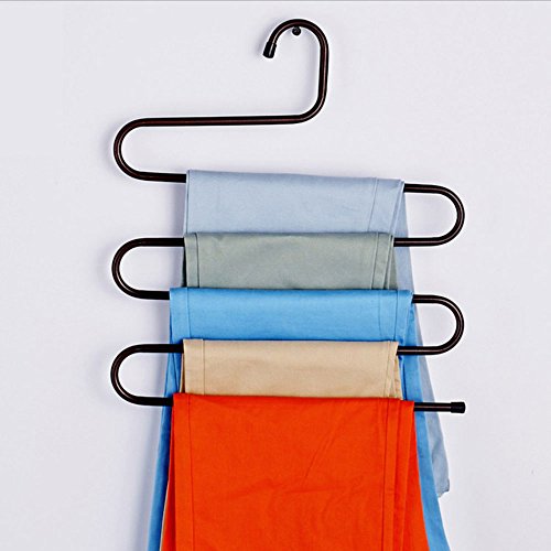 Daycount 5 Layers Metal Pant Slack Hangers Storage, Space Saver Rack S-Type Closet for Clothes Pants Clothes Scarf Tie (Copper)