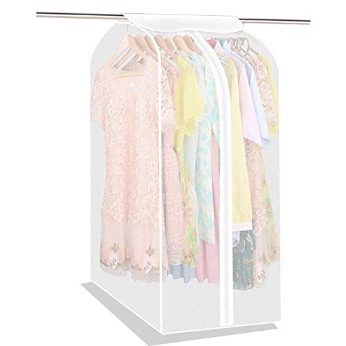Large PEVA Translucent Clothing Dustproof Cover Wardrobe Hanging Storage Bag Garment Rack Cover Dustproof Protector with Magic Tape and Zipper (HZC71)