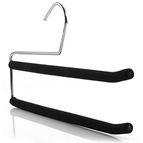 HANGERWORLD 5 Chrome Black 14.5inch x 7inch Metal 2 Tier Open Non-Slip Foamed Pants Bar Coat Clothes Garment Hangers