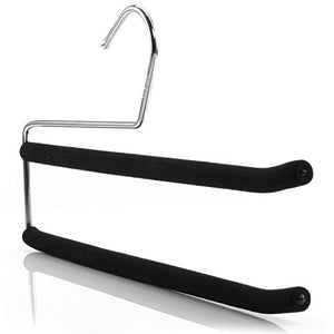 HANGERWORLD 5 Chrome Black 14.5inch x 7inch Metal 2 Tier Open Non-Slip Foamed Pants Bar Coat Clothes Garment Hangers