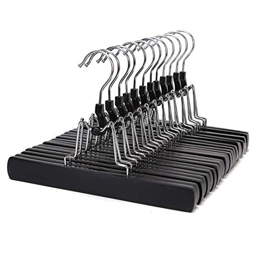 JS HANGER Skirt Hangers Non-Slip Wooden Collection Slack Hangers, Black Finish, 12-Pack