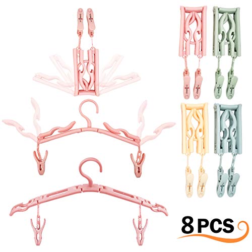 8 Pcs Portable Foldable Clothes Hangers with 16Pcs Hanger Clips for Travel Home Use - Premium Clothes Drying Rack for Scarves Suits Trousers Pants Shirts Socks Underwear(Highly Durable, Non-Slip)