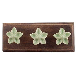 Indianshelf Handmade 1 Artistic Vintage Green Wooden Flower Rail Hooks Hangers/Coat Hooks Hardware