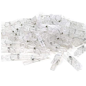 yueton 100pcs Mini Clear Plastic Utility Paper Clip, Clothespins Clip, Clothes Line Clips