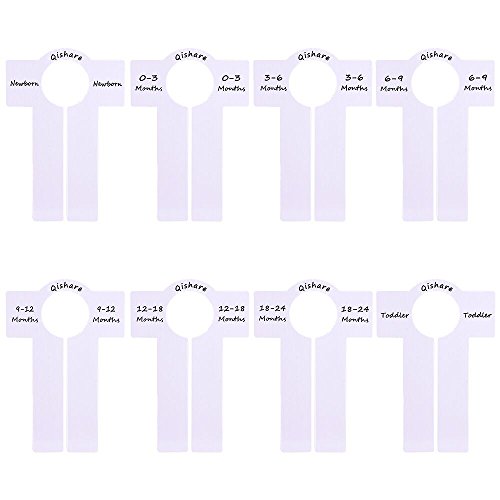 Qishare 8pcs Baby Clothes Dividers Set by Size, for Boy Girls Closet Organizer, Nursery Hangers, from Newborn 0-3 Months to Toddler 18-24 Months (White)