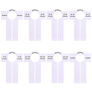 Qishare 8pcs Baby Clothes Dividers Set by Size, for Boy Girls Closet Organizer, Nursery Hangers, from Newborn 0-3 Months to Toddler 18-24 Months (White)