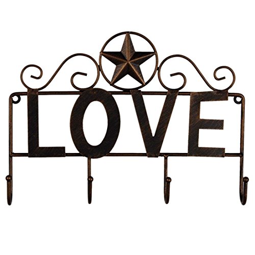 EBEI Metal Barn Star Key Rack Holder Rustic Style Wall Mounted Metal Decorative 12" Vintage Metal Rack Rail Wall Organizer Dark Brown Western Home Wall Decor