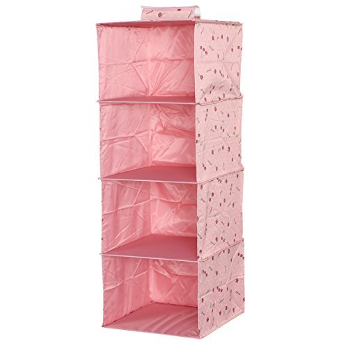 HOMESGU 4-Shelf Hanging Closet Organizer with 2 Drawers,Collapsible Hanging Wardrobe Storage Bags for Clothes,Pants,Shirts,Sweaters,11.8"x11.8"x31.5"(Cherry Pink)