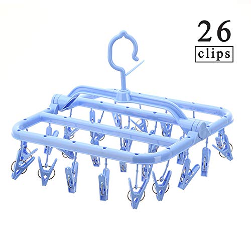 KK5 Foldable Clip and Drip Laundry Drying Hanger with 26 Clips for Drying Socks, Baby Clothes, Cloth Diapers, Bras, Towel, Underwear, Hat, Scarf, Pants, Gloves,Blue