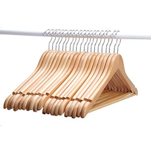 Wood Suit Hangers with Notched and Anti-Slip Trouser Bar - 20 Pack