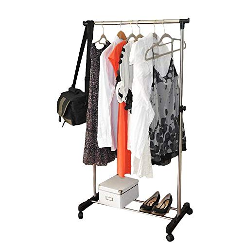 HOBBYN Clothing Rolling Rack,Single-bar Vertical & Horizontal Stretching Stand Clothes Rack with Shoe Shelf