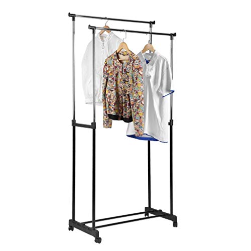 Genuine store Garment Racks, Double Rail Adjustable Rolling Clothing Laundry Rack - Heavy Duty Clothes Hangers with Wheels - Easy to Assemble