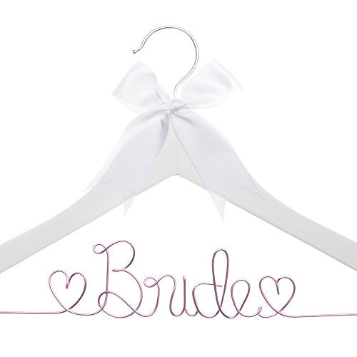 Ella Celebration Bride to Be Wedding Dress Hanger Wooden and Wire Hangers for Brides (White Wood Pink Wire)