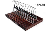 JS HANGER Wooden Pants Hangers, Wool Skirt Hangers Mark Free, 12 Pack Collection Slack Clamp Hangers with Anti-Rust Hooks,Cherry Finish