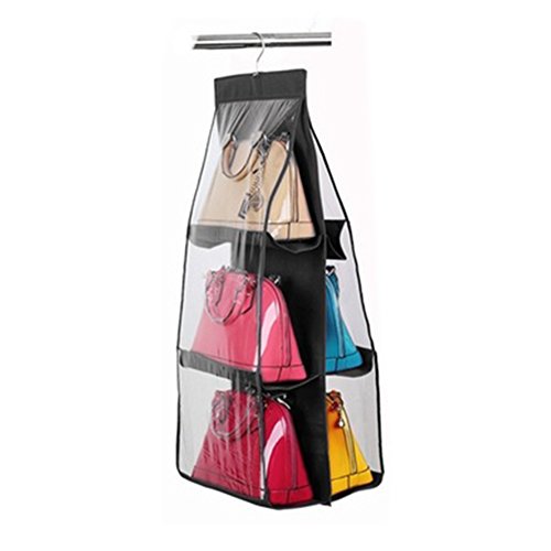 6 Pocket Handbag Organizers Anti-dust Cover Clear Hanging Closet Bags Organizer Purse Holder Collection Shoes Save Space